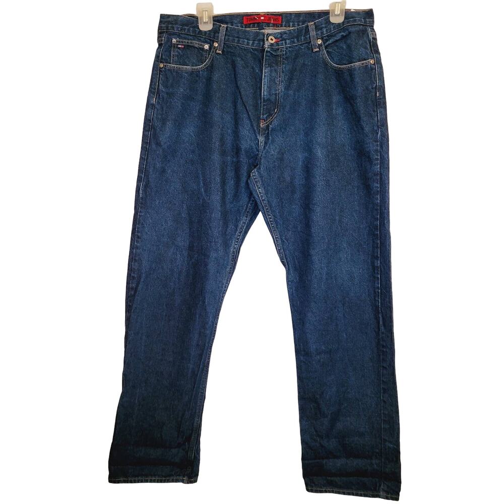 Tommy Hilfiger Mens Freedom Fit relaxed straight leg 100% cotton blue jeans tall